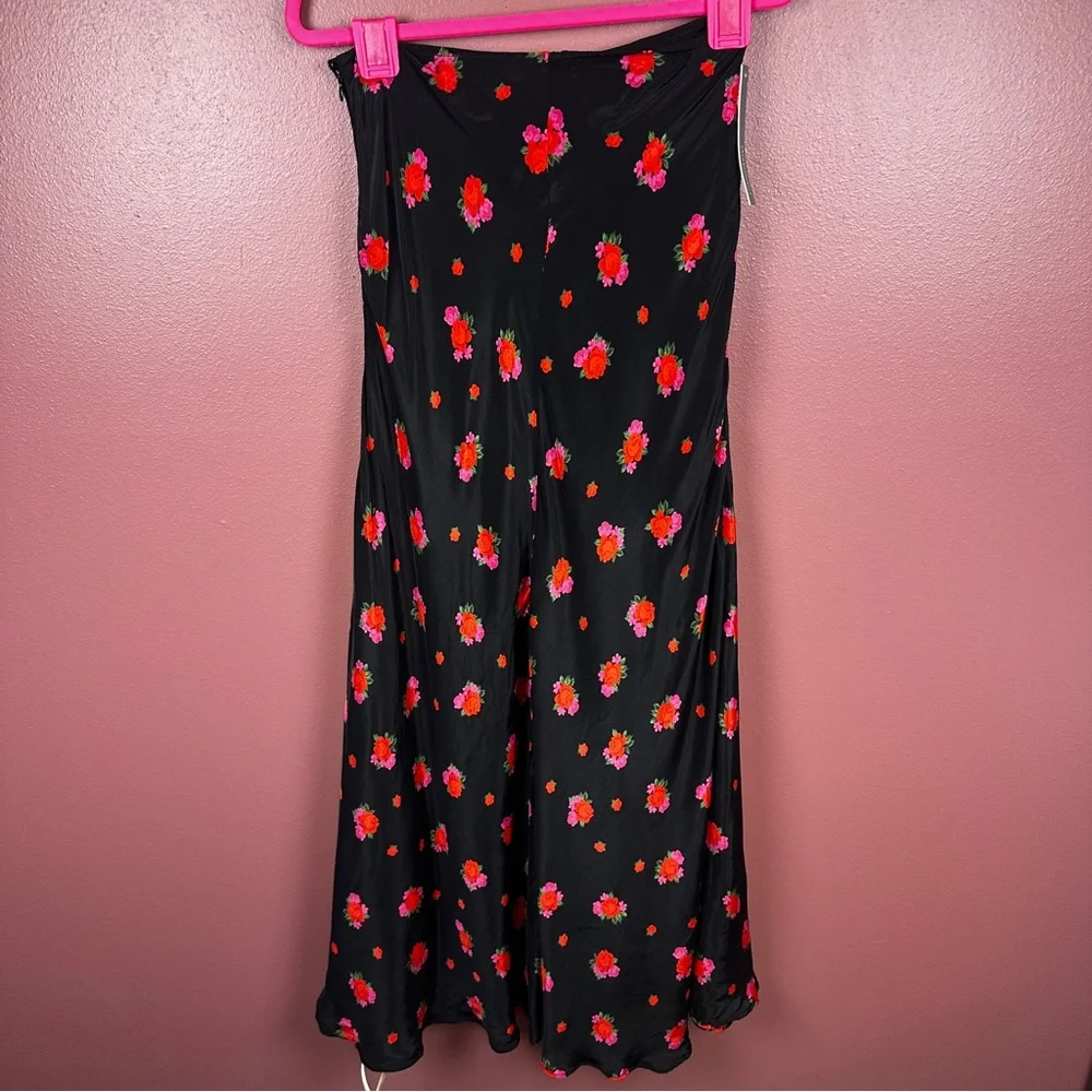 Bardot Black Maxi Skirt with Red Floral Print